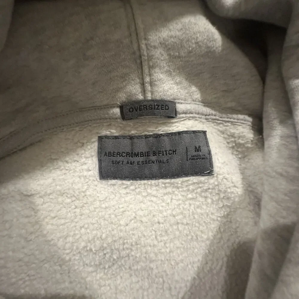 Abercrombie & Fitch Soft A&F Essentials Hoodie Men's M Oversized Light Gray - Picture 5 of 8